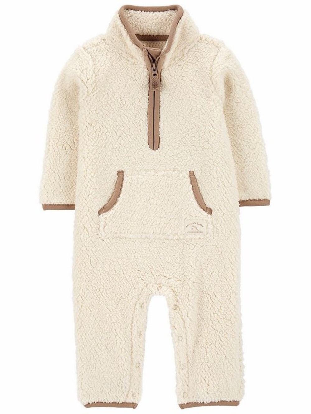 Carter's Cream Sherpa One-Piece Footed Romper with Tan Trim